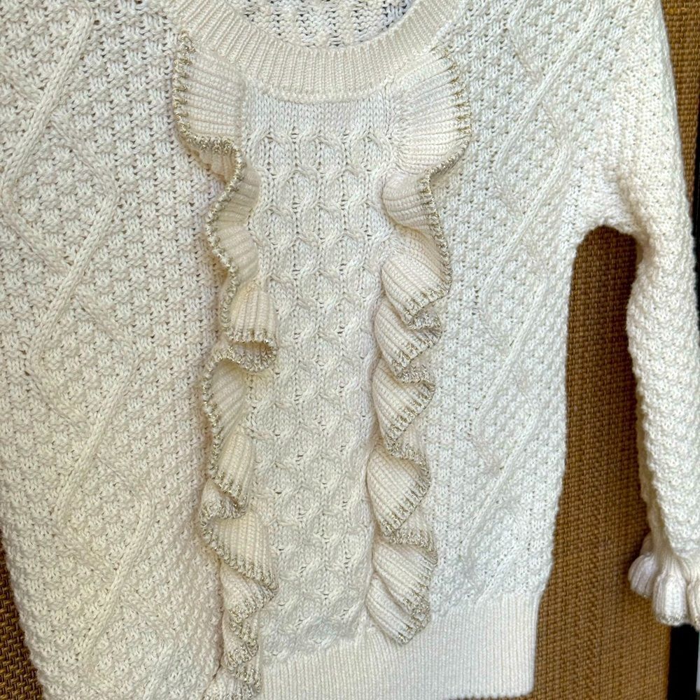 Baby Gap Winter White Ruffle Front Sweater with gold Trim Sz 3 yrs - Picture 3 of 10